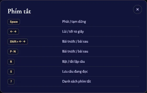 Danh sách phím tắt